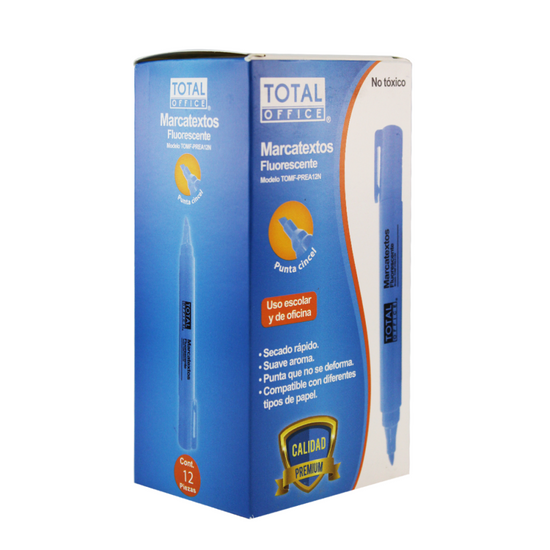 Marcatextos Premium Azul 12 piezas Total Office | Papelería del Ahorro