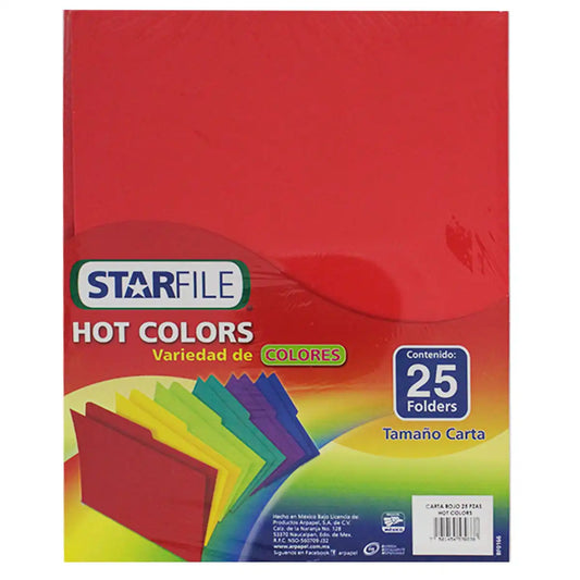 Folder Carta Rojo 25 piezas Hot Color