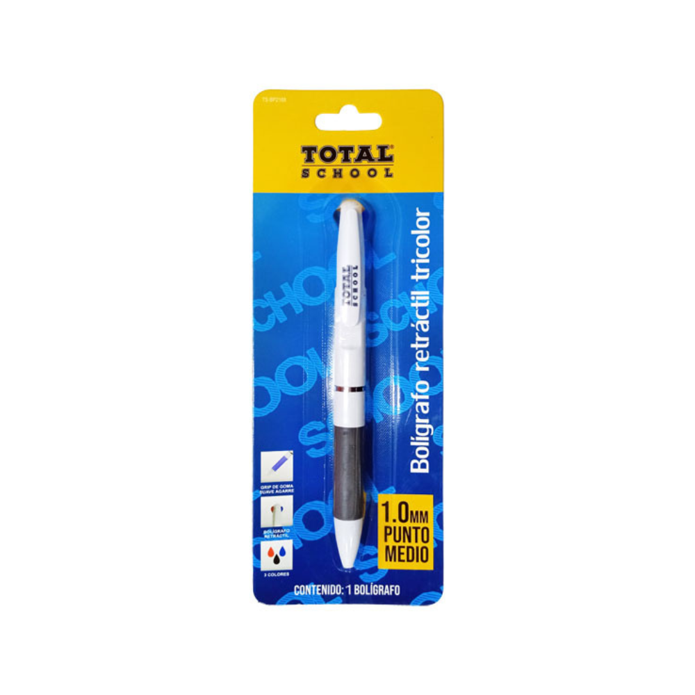 Bolígrafo Punto Medio 3 Tintas Retráctil Total School