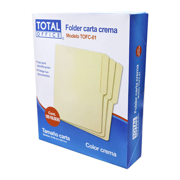 Folder Carta Crema 100 pzs Total Office