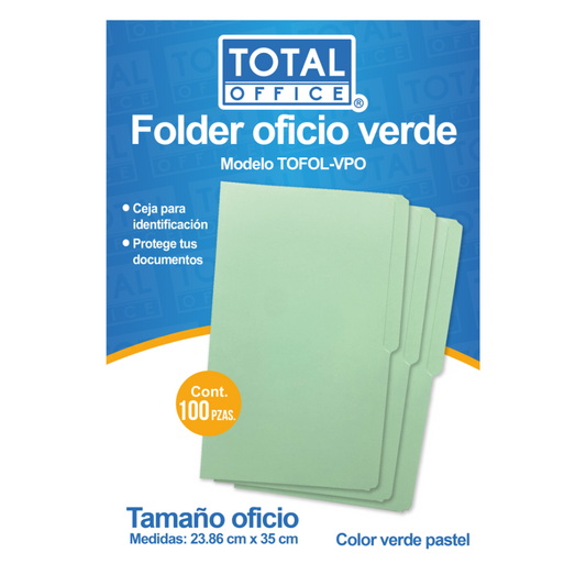 Folder Oficio Verde Pastel 100 piezas Total Office