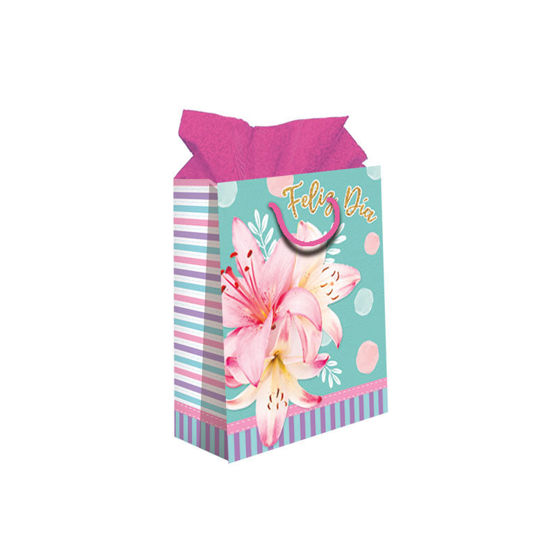 bolsa de regalo dama jumbo flores y lineas 44.5x33.5x15 cm pieza creear da44