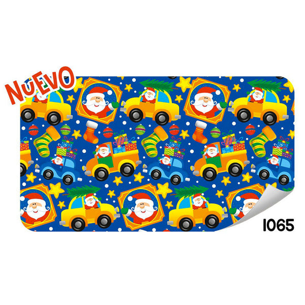 Papel de Regalo Navideño Santa en Coche Fondo Azul 70 grs 25 piezas Creear