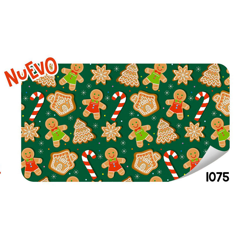 Papel de Regalo Navideño Bastón y Casitas Fondo Verde 70 grs Pliego 10 ...