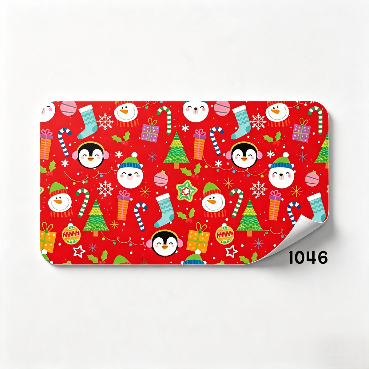 Papel De Regalo Navideño Muñecos Y Bastones Fondo Rojo 70 Grs Pliego Creear 1046