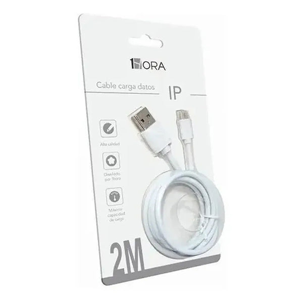 Cable IP 2.1A 1 Metro Blanco Blister 1Hora