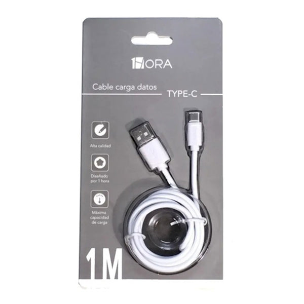 Cable Tipo C 2.1A 1 Metro Blanco Blister 1Hora