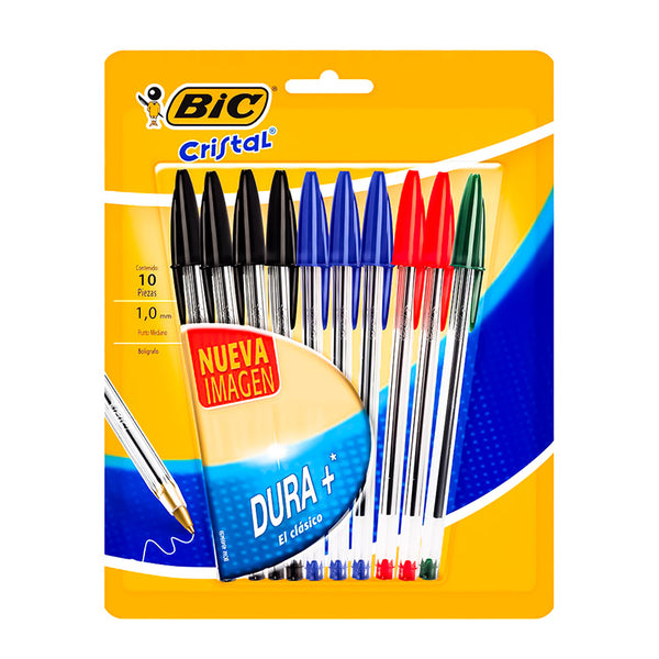 Bolígrafo Punto Medio Surtido Cristal 10 piezas Bic