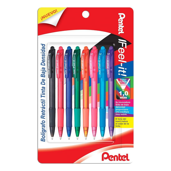 Bolígrafo Punta Gruesa Tinta Suave Blister 8 piezas Feel IT Pentel