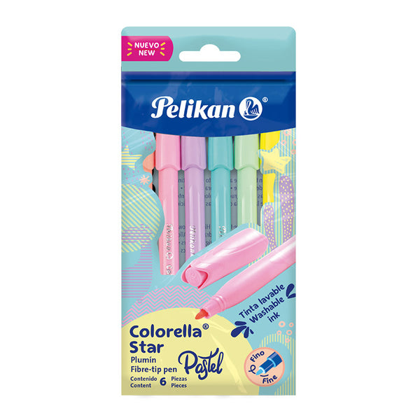 Plumón Delgado Pastel Estuche 6 piezas Colorella Star Pelikan