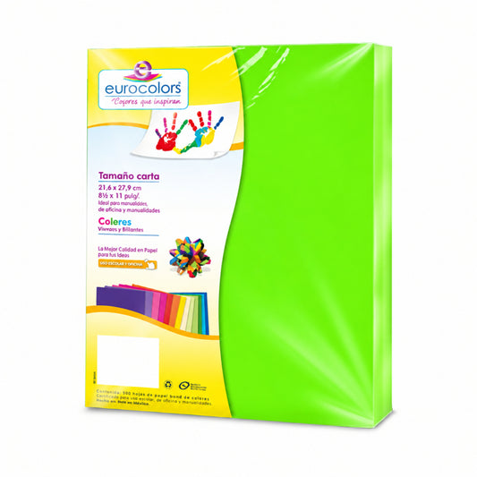 Papel Bond Carta Verde Neon 100 hjs Eurocolor Arpapel