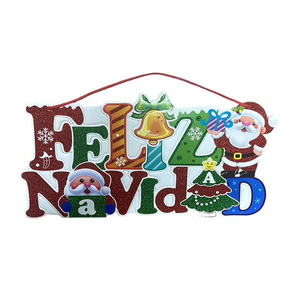 Adorno Navideño Carton Letrero Feliz Navidad con Santa 50 x 18 cm Itrade