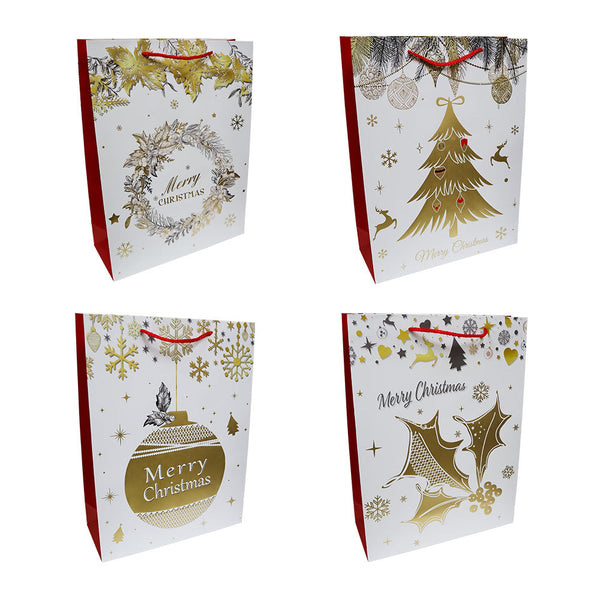 Bolsa de Regalo Navideño Blanca Estampado Dorado Varios Modelos 40 x 30 x 12 cm Itrade