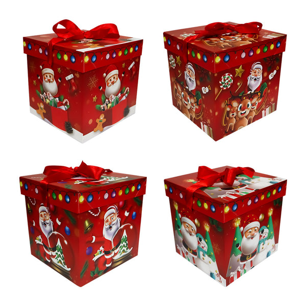 Caja de Regalo Roja Santa Claus 15 x 15 x 15 cm Varios Modelos 4 piezas ITrade