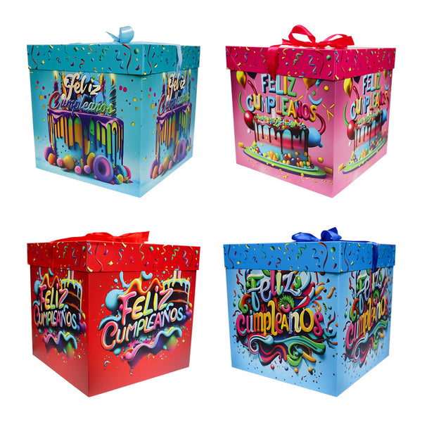 Caja de Regalo Feliz Cumpleaños Globos 22 x 22 x 22 cm Varios Modelos 4 piezas ITrade