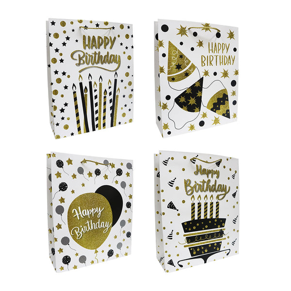 Bolsas de Regalo Happy Birthday Dorado y Negro 32 x 26 x 10 cm ITrade