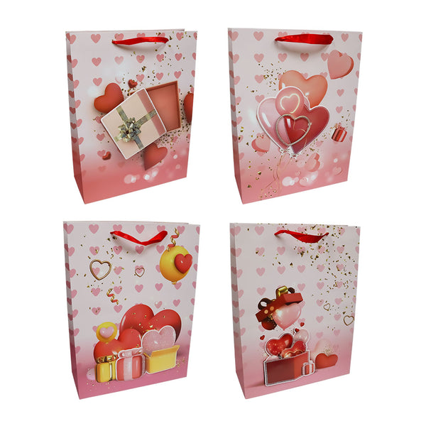 Bolsa de Regalo San Valentín Rosa con Corazones 40 x 30 x 12 cm ITrade