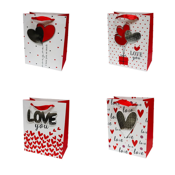 Bolsa de Regalo San Valentín Love con Relieve Metálico 23 x 18 x 10 cm 4 piezas ITrade