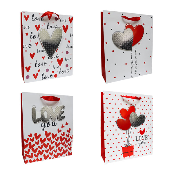 Bolsa de Regalo San Valentín Love con Relieve Metálico 32 x 26 x 10 cm 4 piezas ITrade