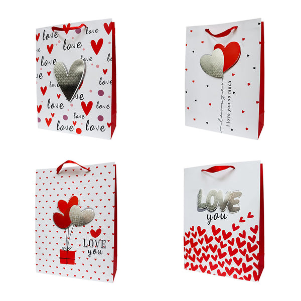 Bolsa de Regalo San Valentín Love con Relieve Metálico 40 x 30 x 12 cm 4 piezas ITrade