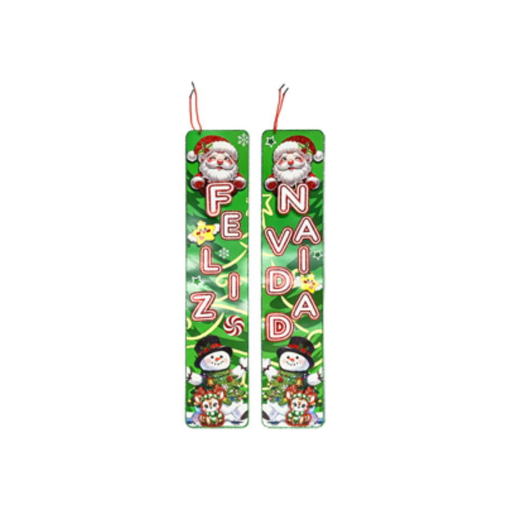 Adorno De Carton Navideño Colgante Tira con 2 Feliz NavidadiDeño Verde 70 X 15 cm Itrade