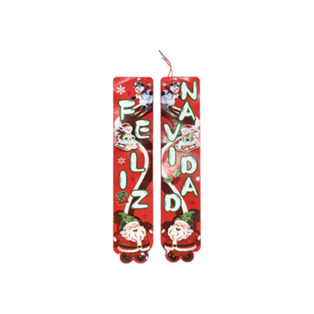Adorno De Carton Navideño Colgante Tira con 2 Feliz NavidadiDeño Rojo 70 X 15 cm Itrade