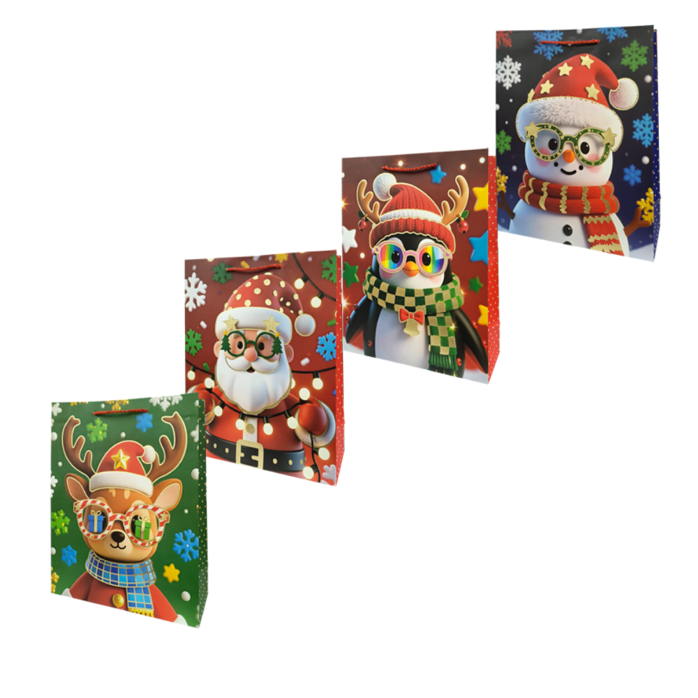 Bolsa De Regalo Navideña Personajes con Lentes Varios Modelos 32 X 26 X 10 cm Itrade