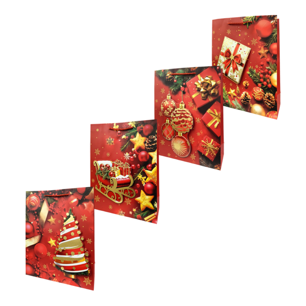 Bolsa Regalo Navideño Roja C Dorado Varios Modelos 23 X 18 X 10 cm Itrade