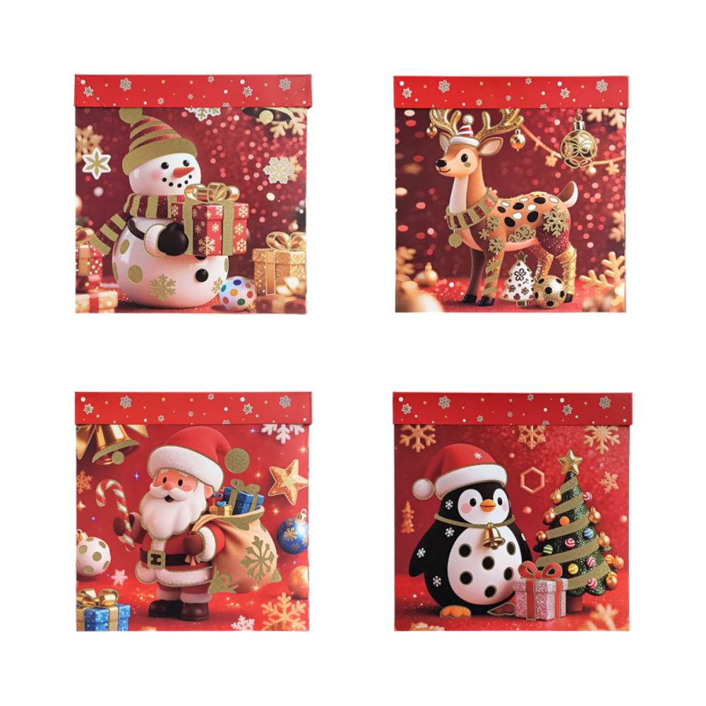 Caja Regalo Navideño Personajes Navideño con Glitter Varios Modelos Itrade  22 x 22 x 22
