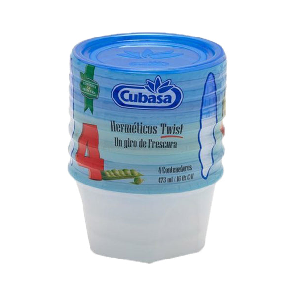 Juego de Contenedores de Alimentos C/4 Twist 473 ml Hermético Transparente/Azul Cubana