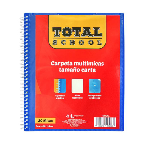 Carpeta Espiral Multimicas C/20 T/Carta Azul Total School