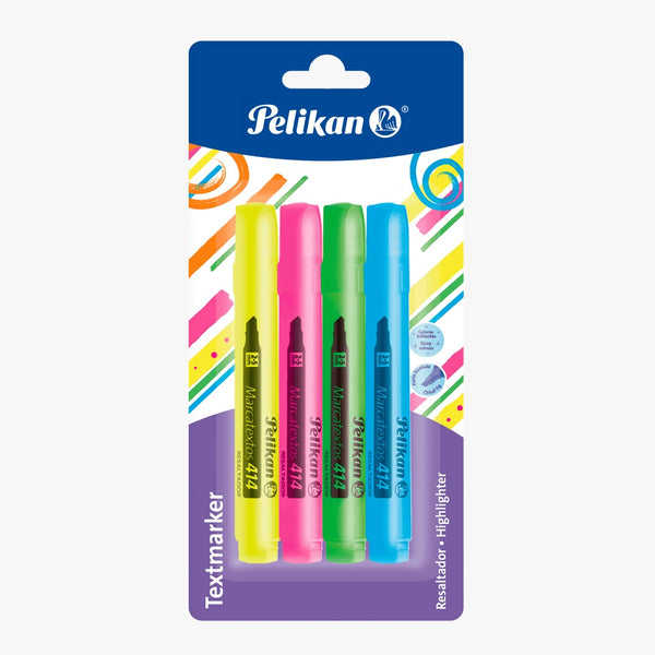 Marcatextos Grueso Amarillo-Rosa-Verde-Azul #414 C/4 Blíster Pelikan