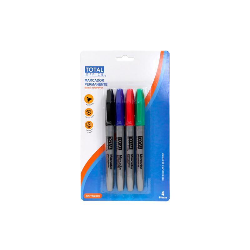 Marcador Permanente Punta Fina Blister con 4 piezas Total Office