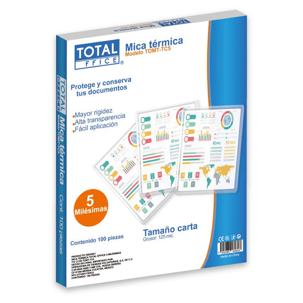 Mica Térmica 5 mil T/Carta 22.9 x 29.2 cm C/100 piezas Total Office