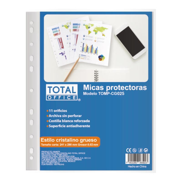 Mica Protectora Cristalino Grueso 100 piezas Total Office