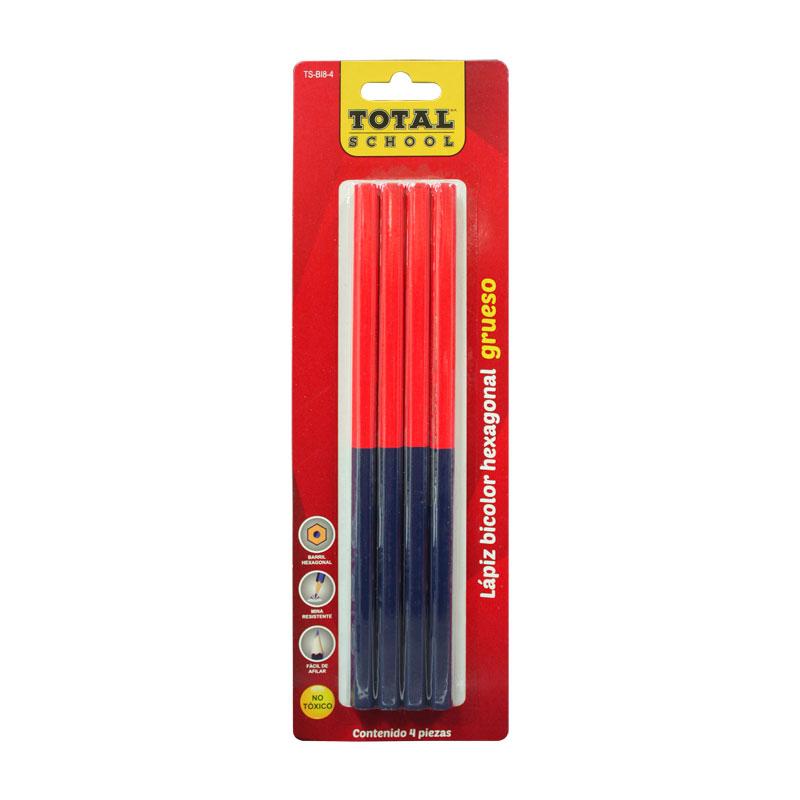 Lapiz Bicolor Grueso Rojo/Azul C/4 piezas Blíster Total School