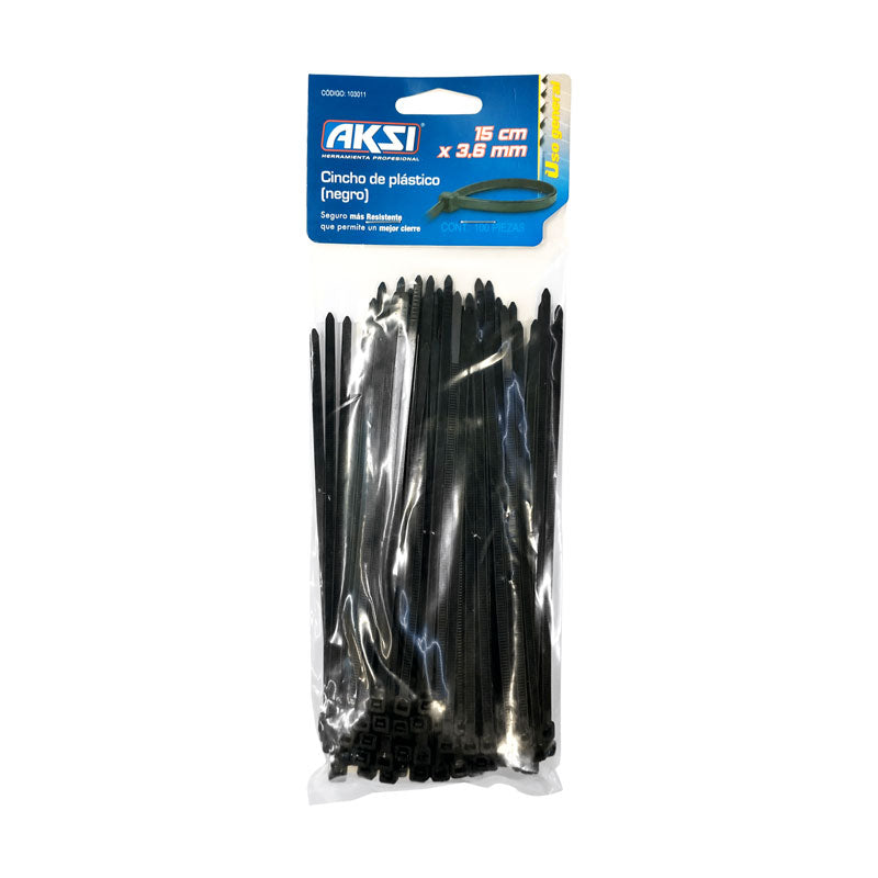Cincho de Plástico 150 x 3.6 mm Negro C/100 piezas Aksi | Papelería del
