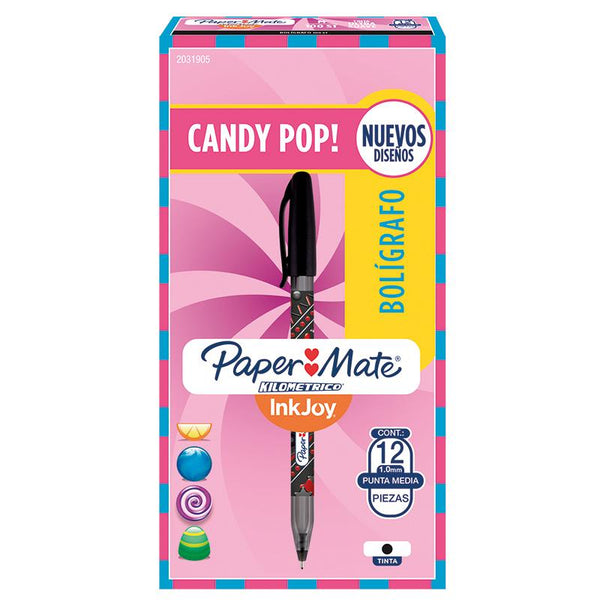 Bolígrafo Punto Medio Negro Wraps Inkjoy Candy Pop C/12 piezas Newell