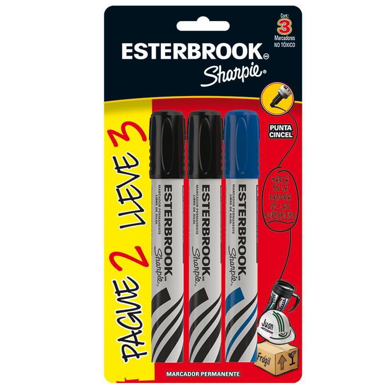Marcador Permanente Cincel Negro 2 Mas 1 Blíster Esterbrook Newell