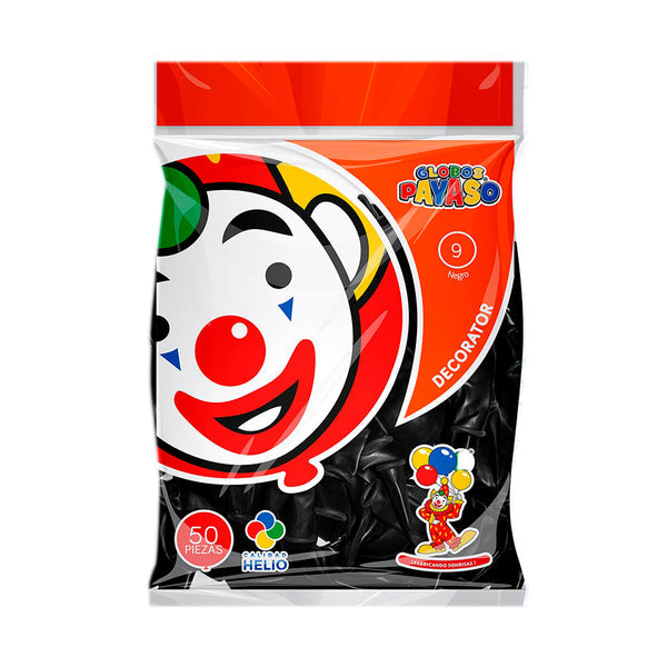 Globo Decorator #9 Negro Paquete/50 piezas Payaso Fasemex