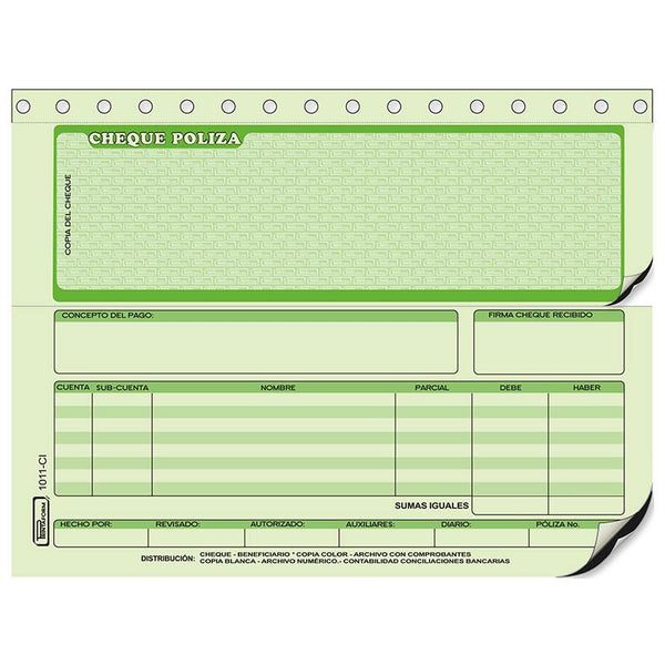 Block Cheque Póliza #B-1011 C/Carbón Printaform