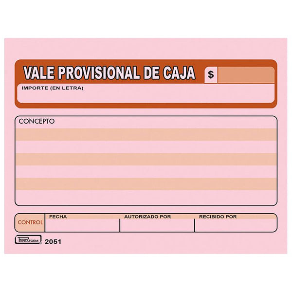 Block Vale Provisional De Caja #2051 1/4 Printaform