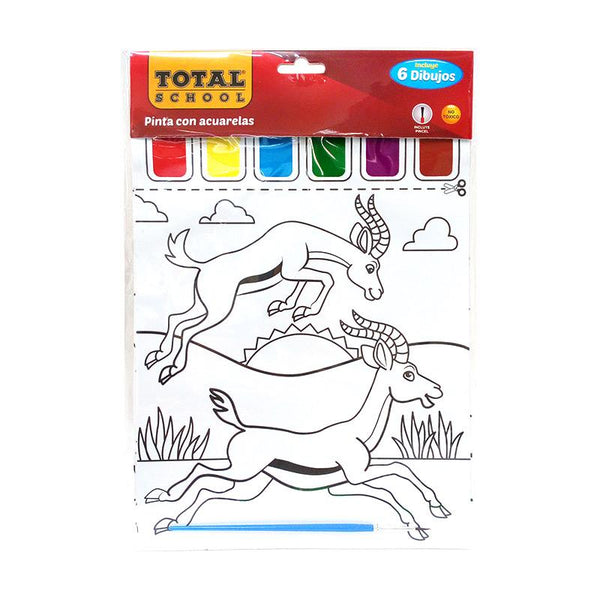 Set Dibujo P/Colorear C/6 Acuarelas Total School